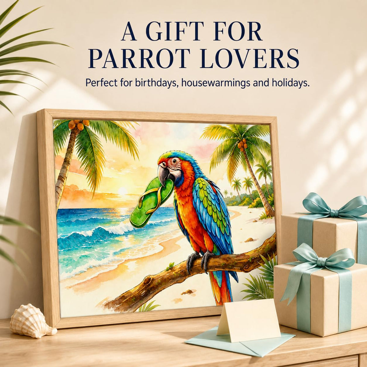 Framed Funny Parrot Bathroom Wall Art (Macaw / 24"L x 16"W)