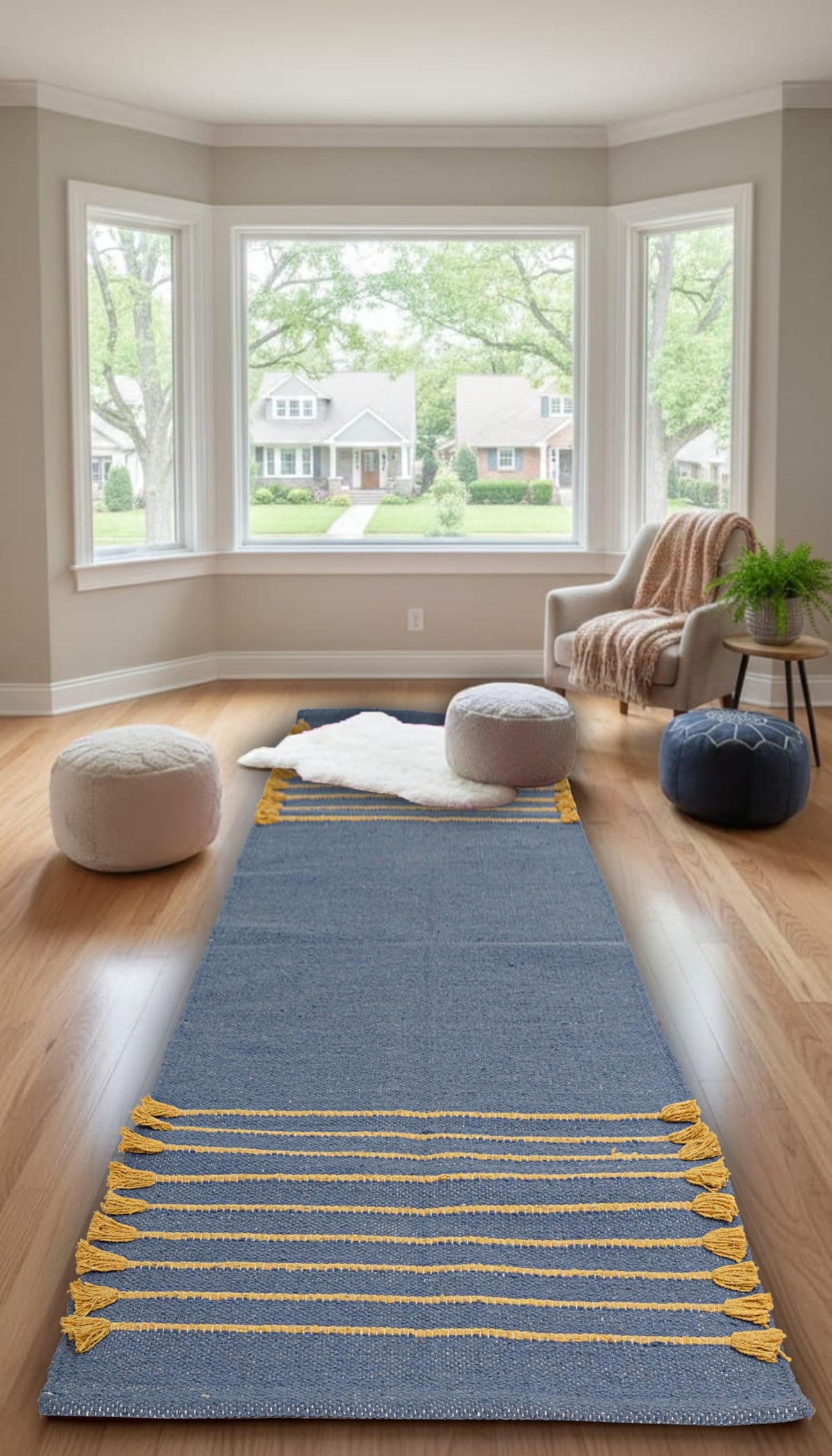 Indian Handmade 100% Organic Cotton Yoga Mat (Blue Yellow)