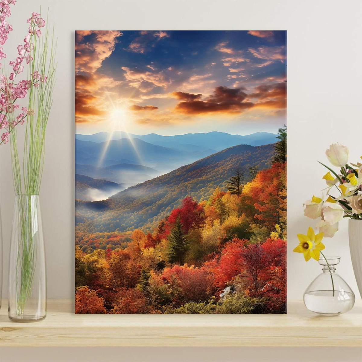Mountain Forest Wall Art for Living Room Nature Sunrise Landscape Pictures Wall Decor Autumn Maple Trees Scenery Painting Canvas Prints Modern Posters Artwork Bedroom Bathroom Home Decorations 12x16" (12"L x 16"W / Fall05)
