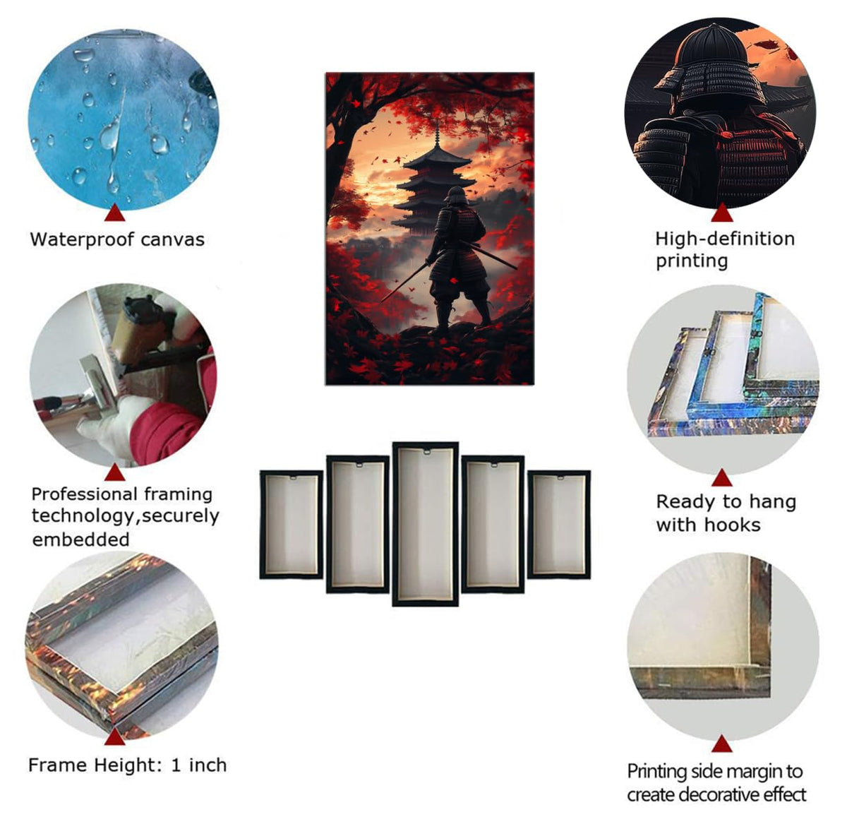 Sunset Maple Armored Samurai & Pagoda Canvas Wall Art (12"L x 16"W / Samurai12)