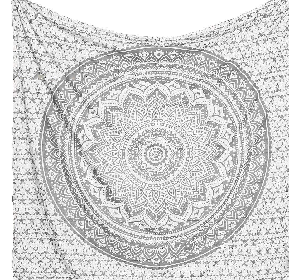 Tapestry Wall Hanging Hippie Ombre Mandala Bohemian Hippy Metallic Shine Intricate Indian Tapestries Bedspread 54 x 82 Inches (82"L x 54"W / Silver)