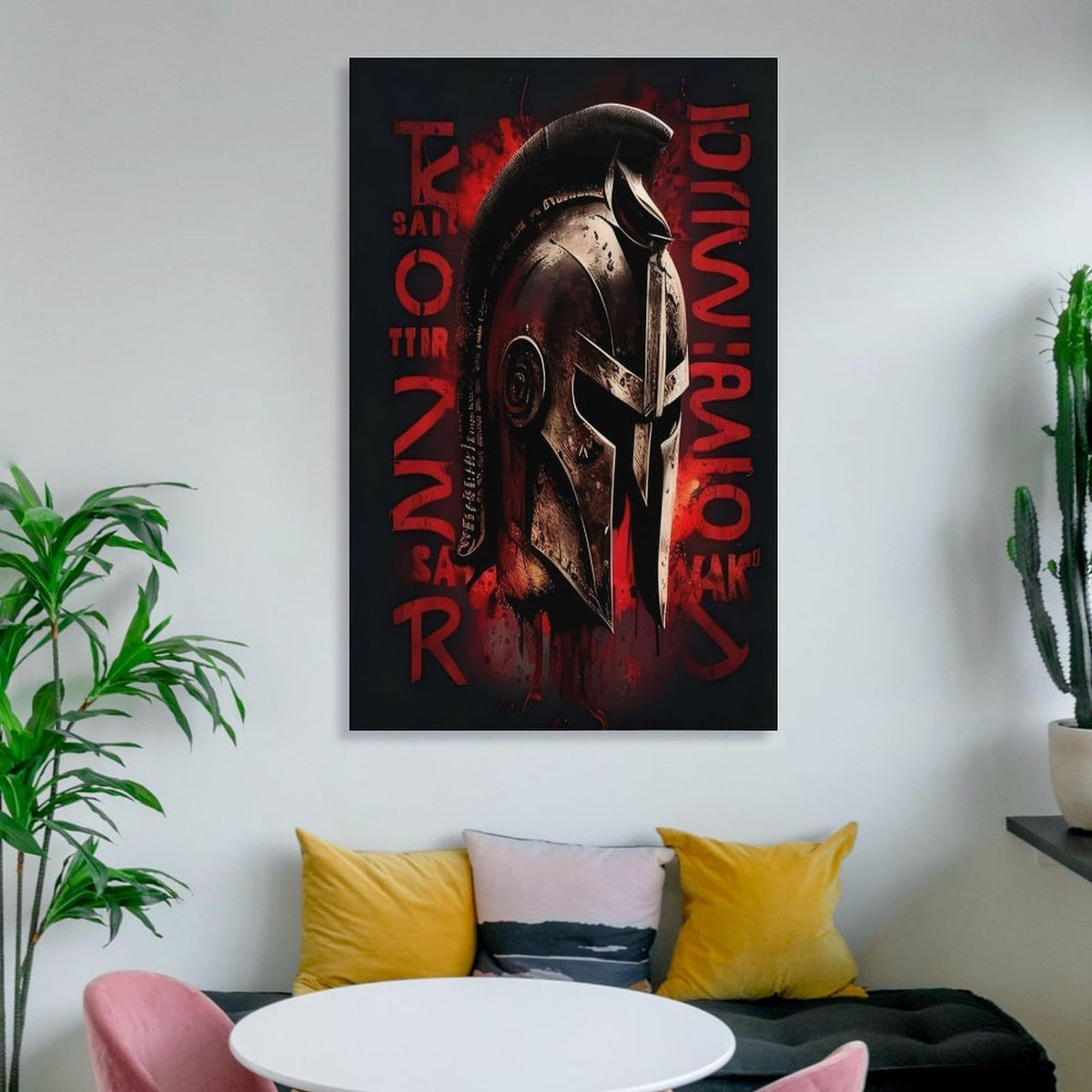 Spartan Strong Warrior Helmet Red Black Motivational Fitness Canvas Printing Wall Art Prints Wall Decor Posters Modern Gym Bedroom Living Room Office Man Cave Aesthetic 12x18inch (style-17 / 12x18inch(30x45cm) Frame)