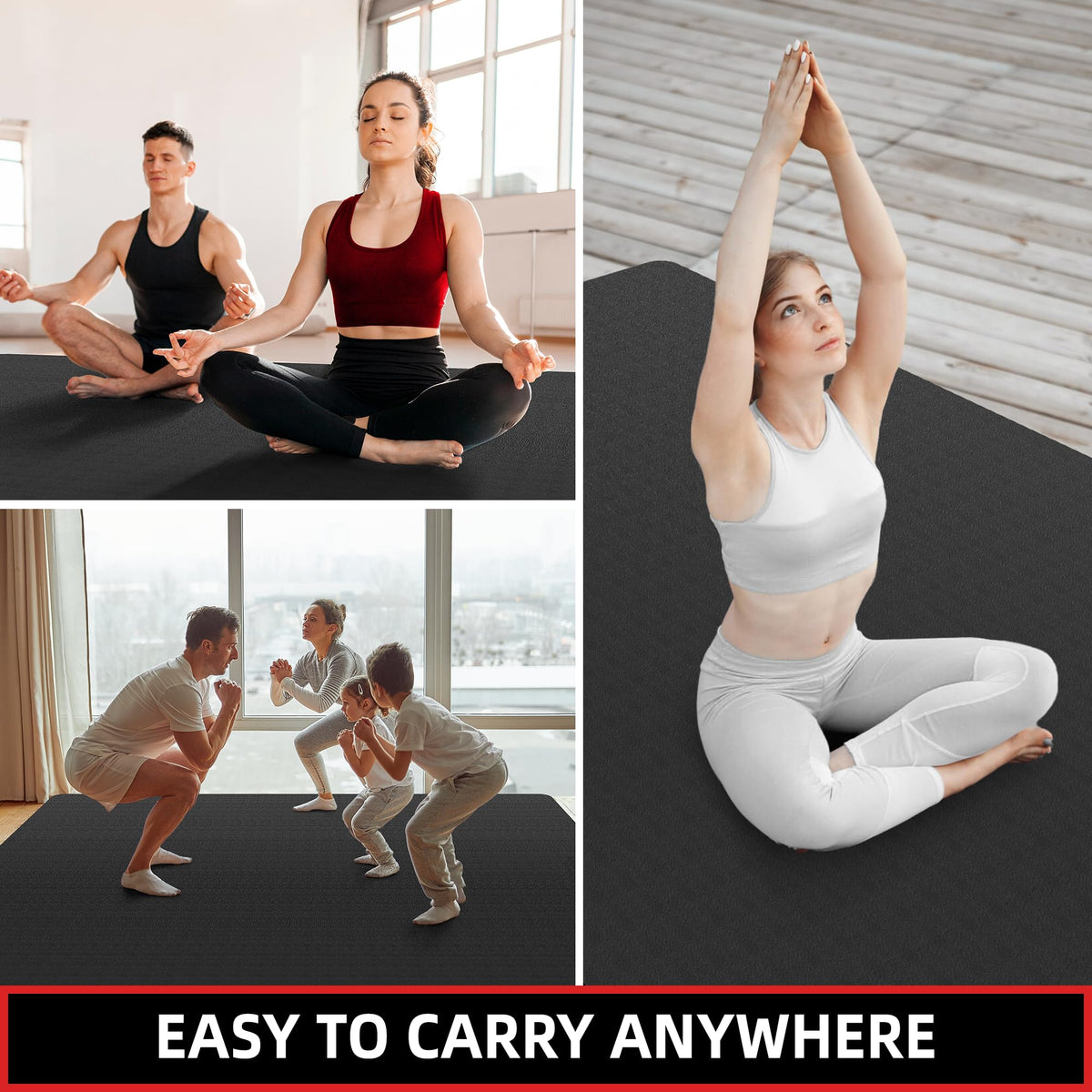 Extra Large Yoga Mat (72x48x1/3inch / Black)