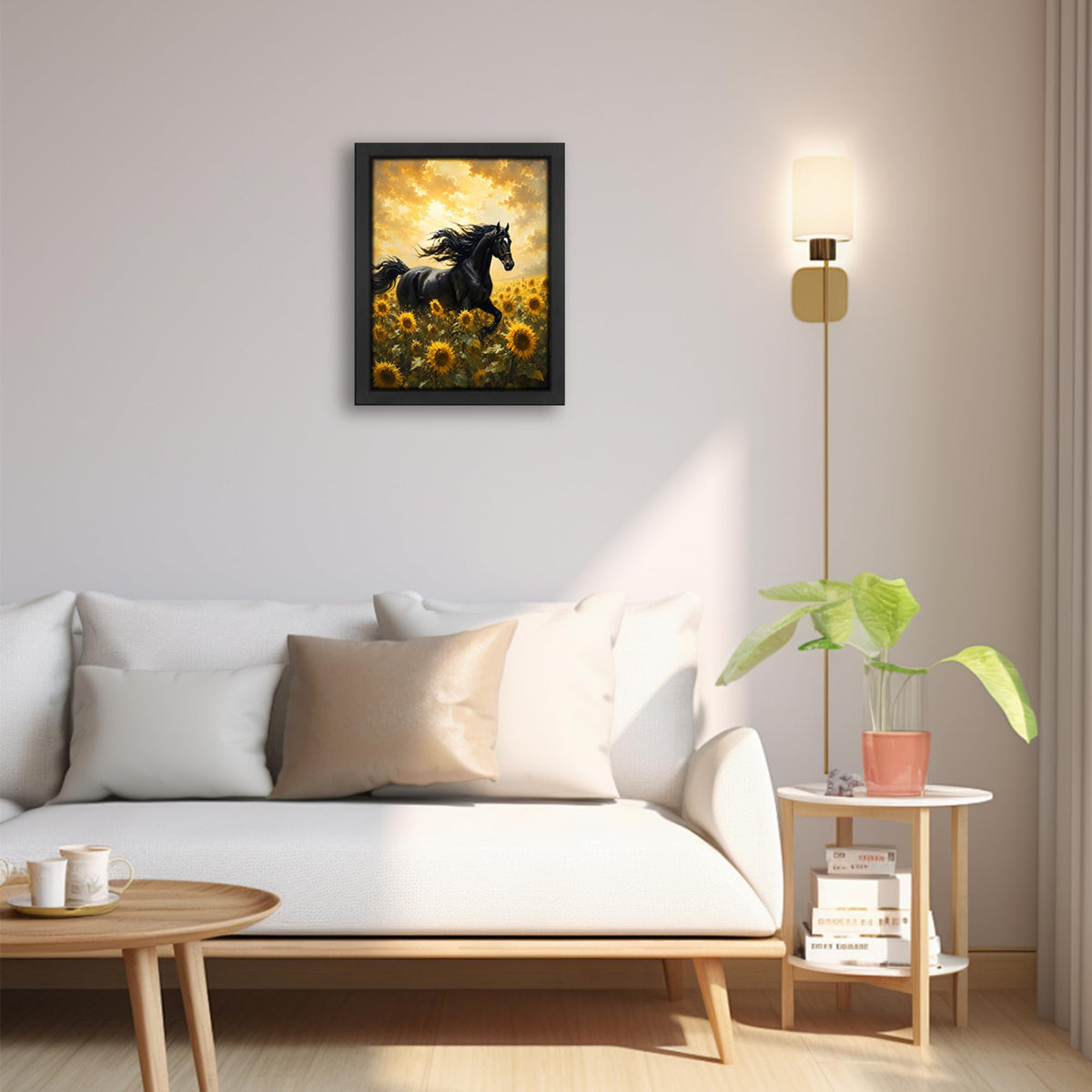 Country Horse Sunflower Decor Wall Art (Wall Art Framed 55 / 16"L x 12"W)