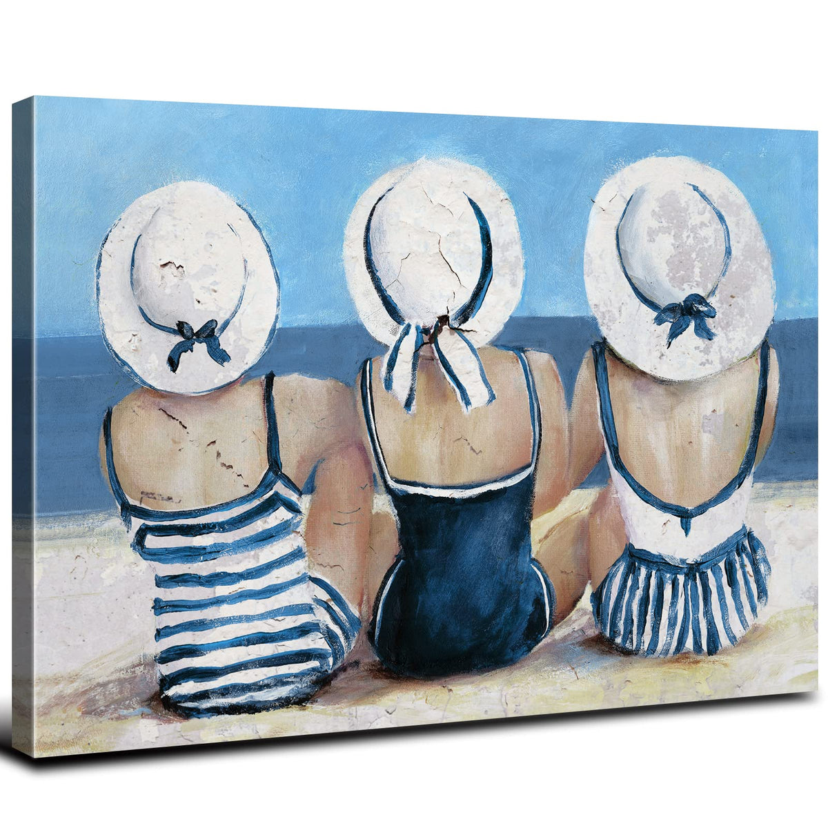 Beach Girls Wall Art Coastal Room Wall Decor Vintage Ocean Landscape Picture Nautical Bathroom Canvas Prints 16x24” (24"L x 16"W / Beach Girls)