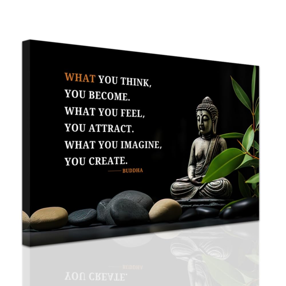 Buddhist Motivational Quotes Wall Art Canvas Prints Buddha Lotus Painting Zen Bathroom Pictures for Office Home Spa Yoga Room Wall Decor Framed (Black / 12" x 18")