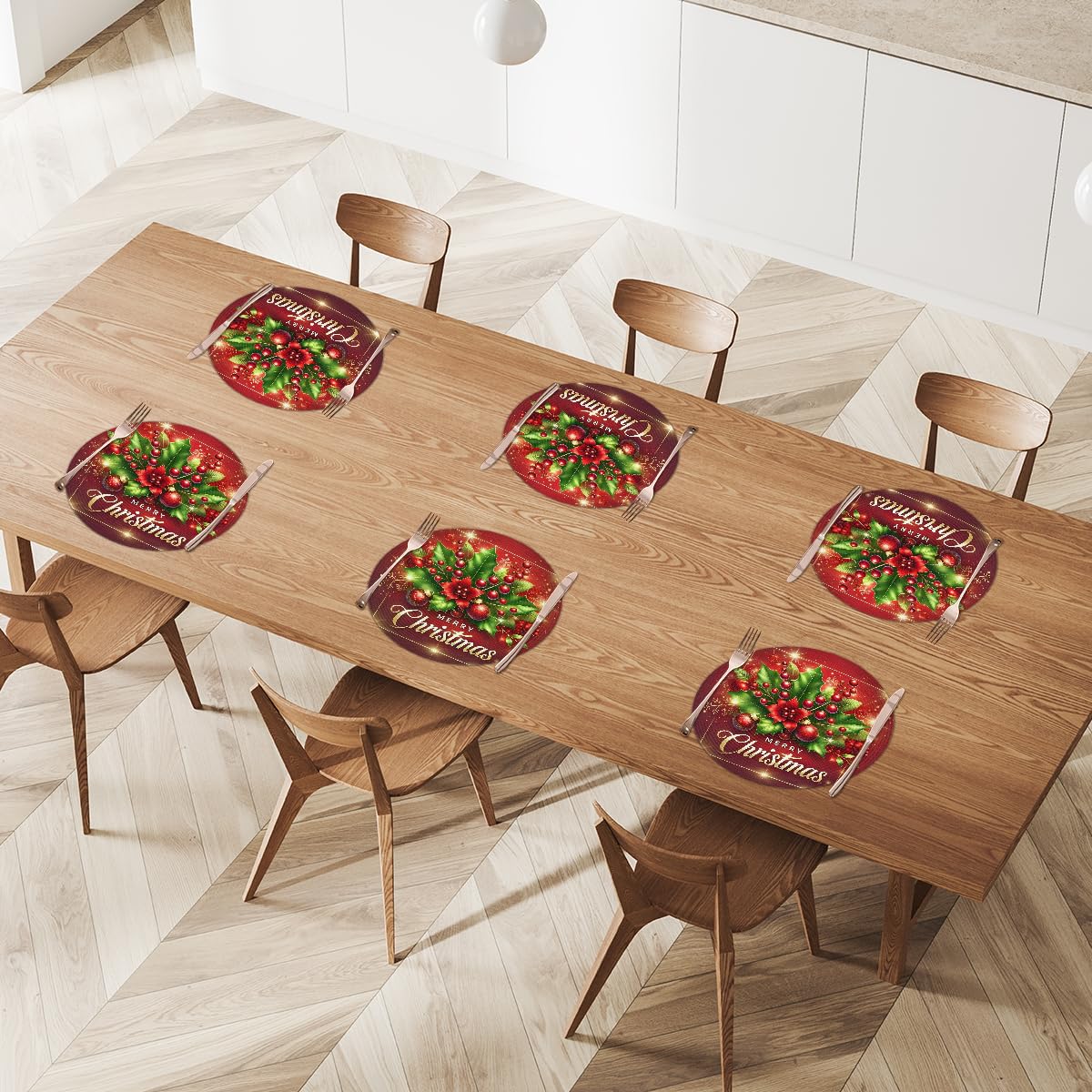 Christmas Woven Placemats Round Placemats Set of 6 for Festival Party (C 001 / 6 pieces)