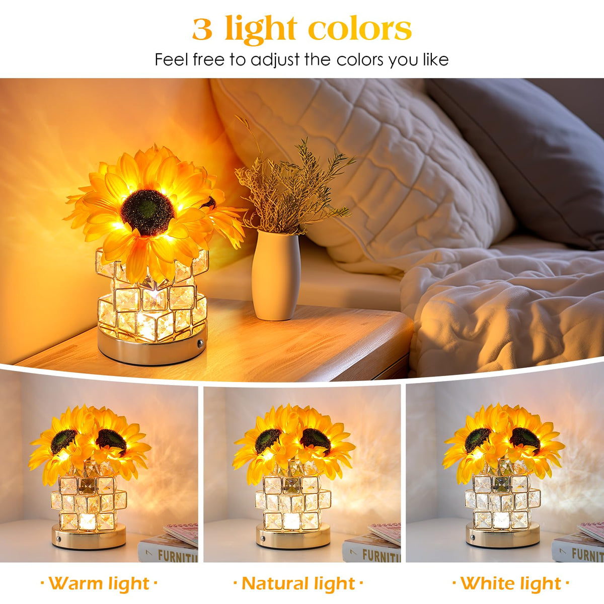 Sunflowers Flower Lamp Cordless Touch Table Lamp Birthday Gifts for Women (Sunflowers Flower Lamp)