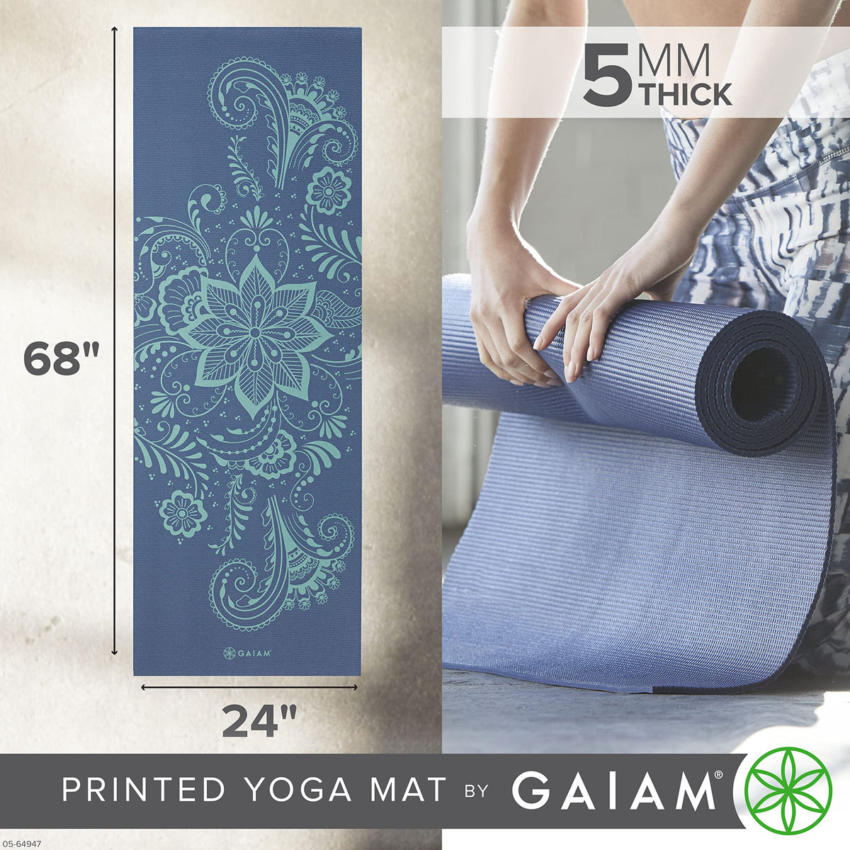 Yoga Mat 5mm Thick (High Tide Swirl)