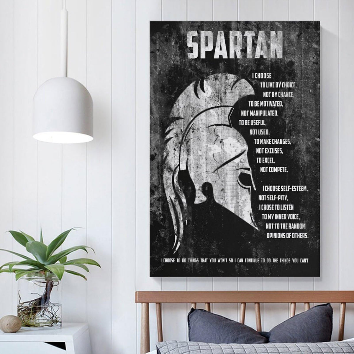 Spartan Motivational Quote Canvas Printing Wall Art Prints Wall Decor Posters Black White Distressed Helmet Philosophy Nordic Living Room Bedroom Office Gym Decor 24x36inch (style-20 / 24x36inch(60x90cm) Unframe)