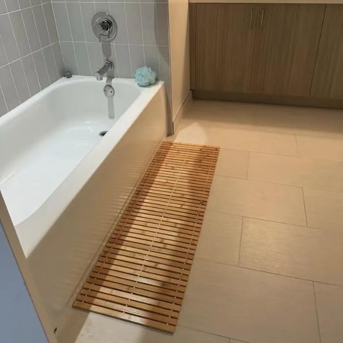 Bath Mat Wooden Bathroom Mat Rayon Made from Bamboo 47.3"x15.7" (Brown / 47.2" x 15.7" (Rectangular))