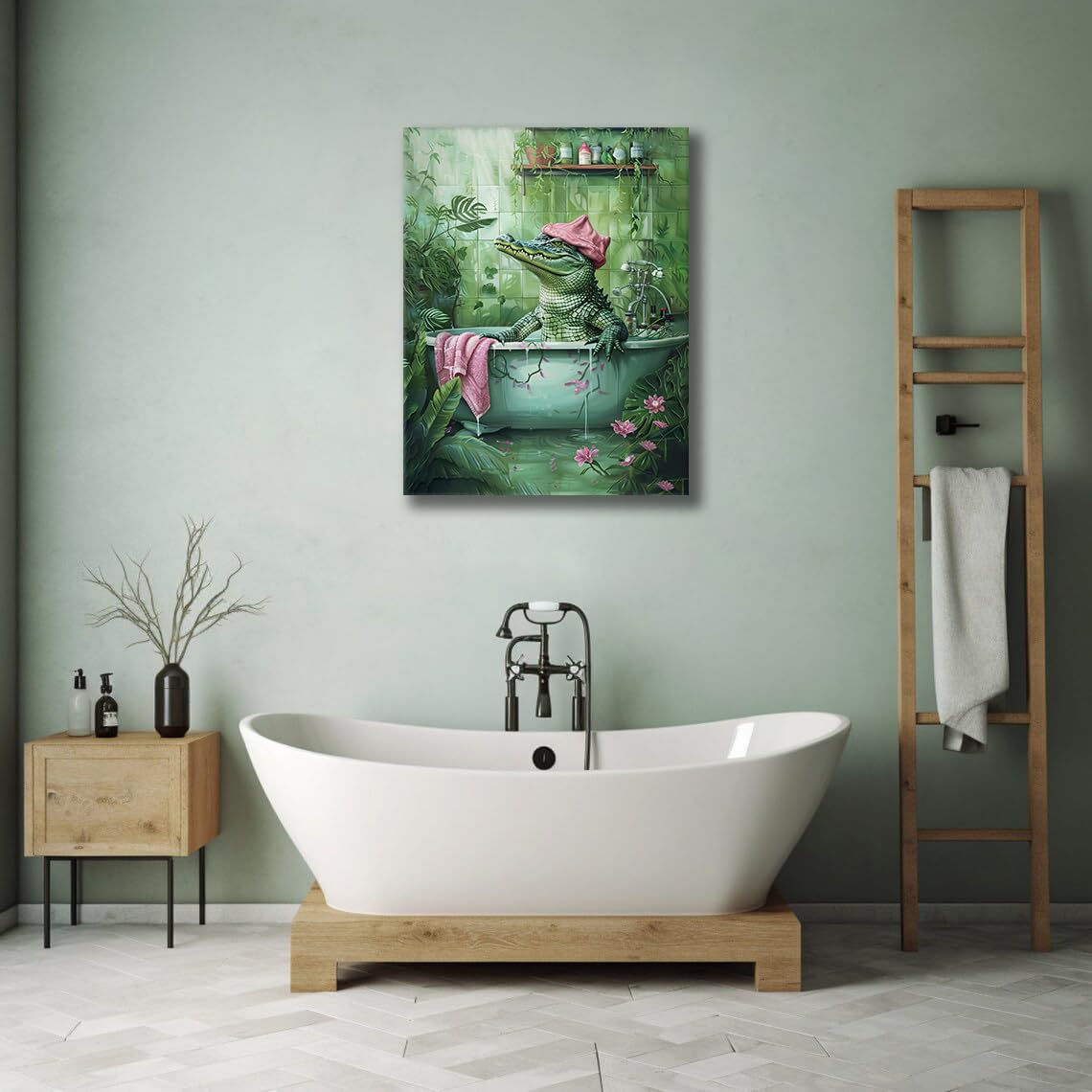 Crocodile Bathroom Wall Art Alligator Bathroom Pictures Decor Funny Toilet Canvas Painting Home Modern Artwork Decorations for Restroom 12 x 16 inch (16"L x 12"W / Crocodile)