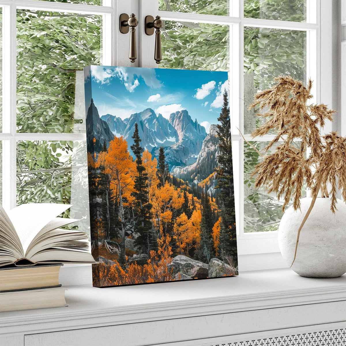 Snowy Mountain Wall Art for Living Room Autumn Forest Wall Art Orange Trees Pictures Wall Decor National Park Posters Green Mountains Painting Woodland Artwork for Office Home Decorations 12x16" (16"L x 12"W / Fall Landscape02)