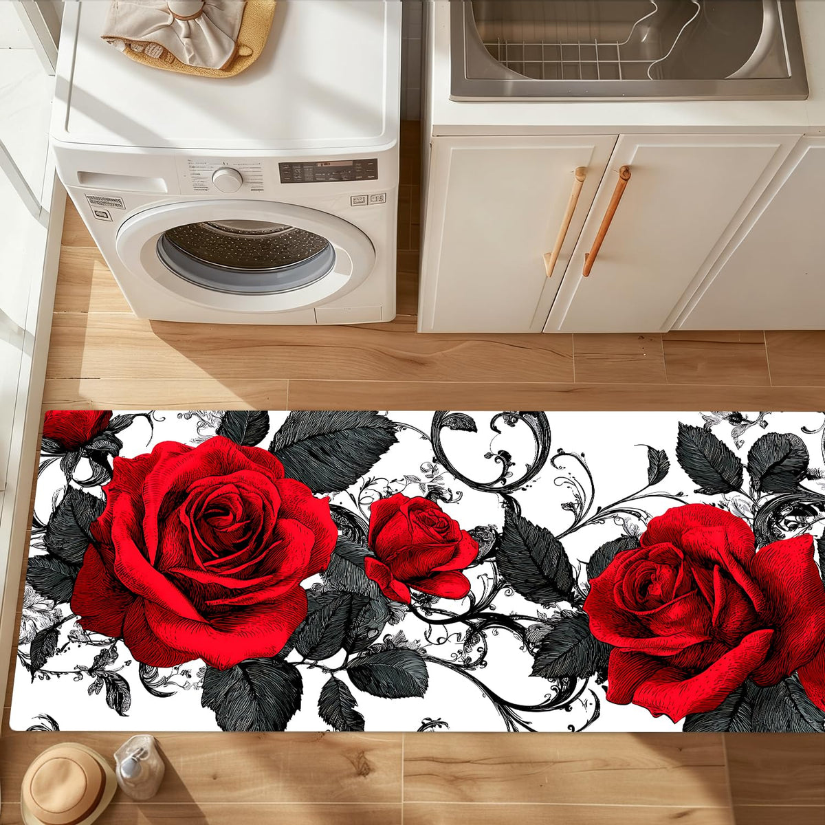 Red Rose Laundry Room Rug 20x47 Inch (#53)