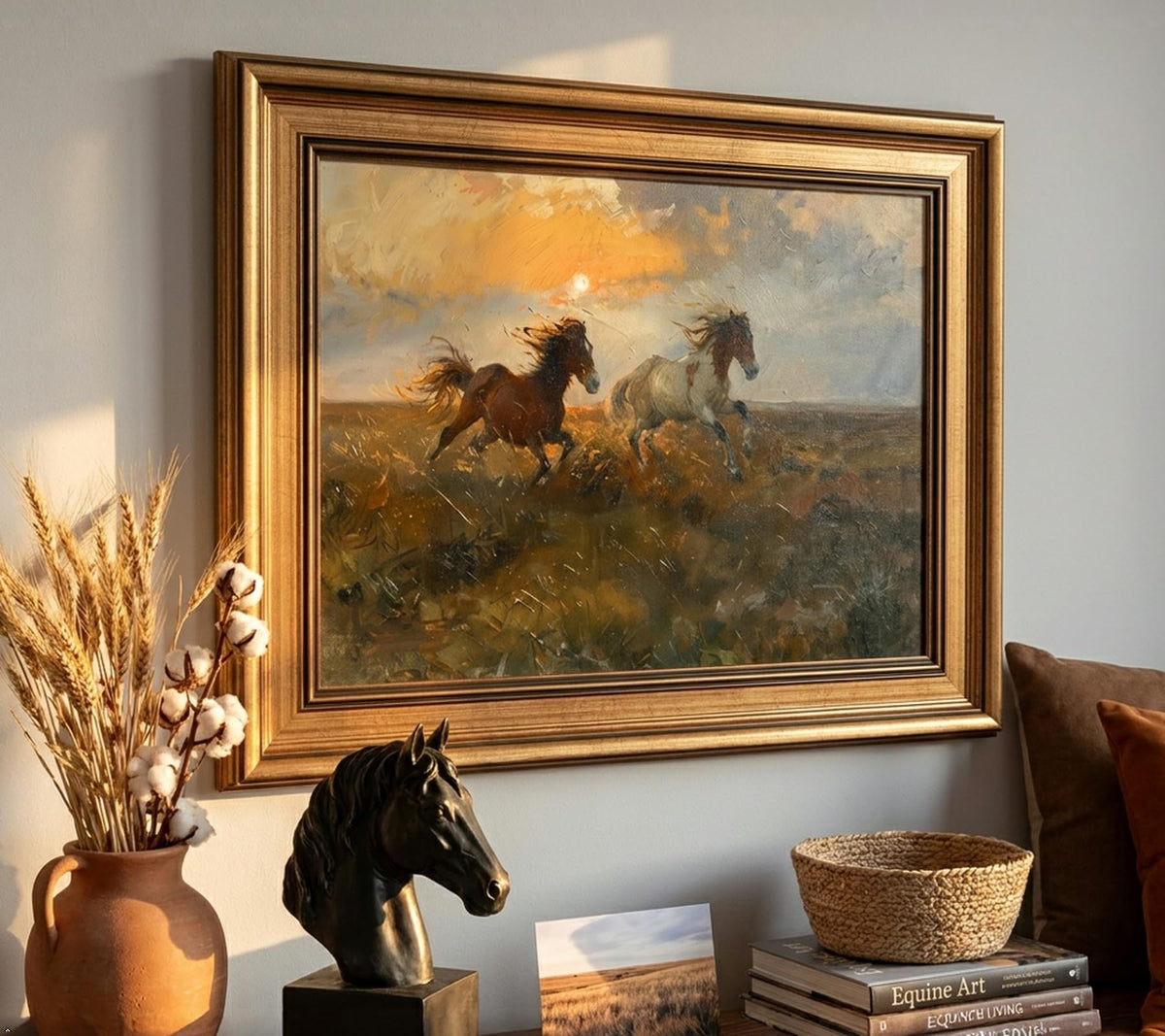 Vintage Gold Framed Running Horse Canvas Wall Art (running horse / 11"L x 9"W)