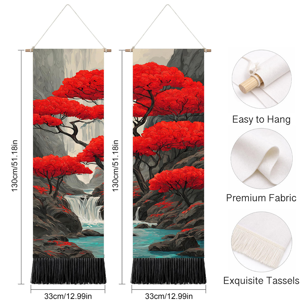 2 Pack Long Vertical Wall Tapestry (Scarlet Maple Scene / 13"Wx51"H)