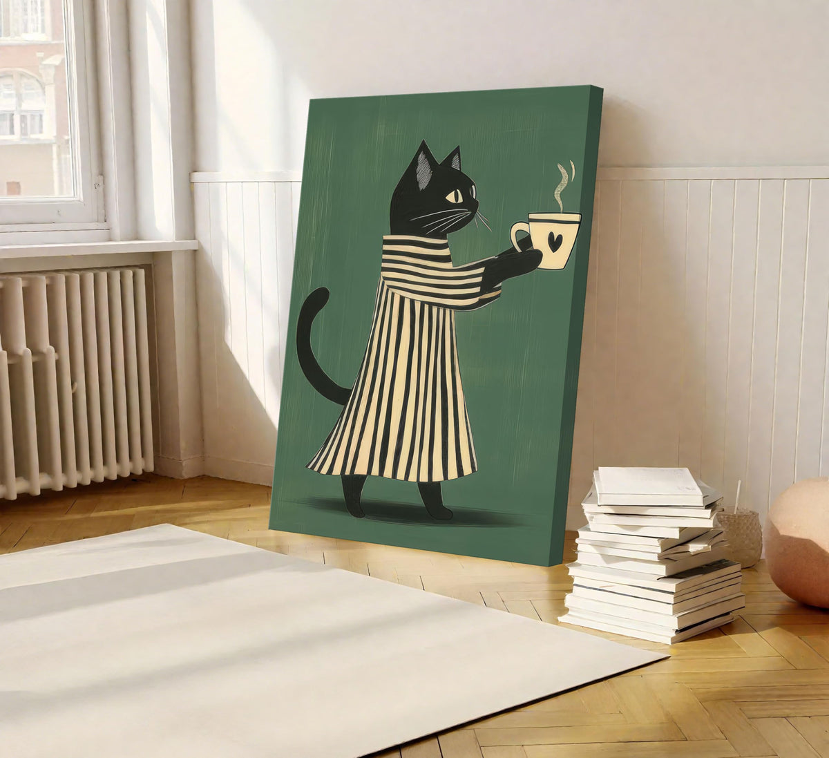 Black Cat Coffee Canvas Wall Art (Coffee Cat / 24"L x 16"W)