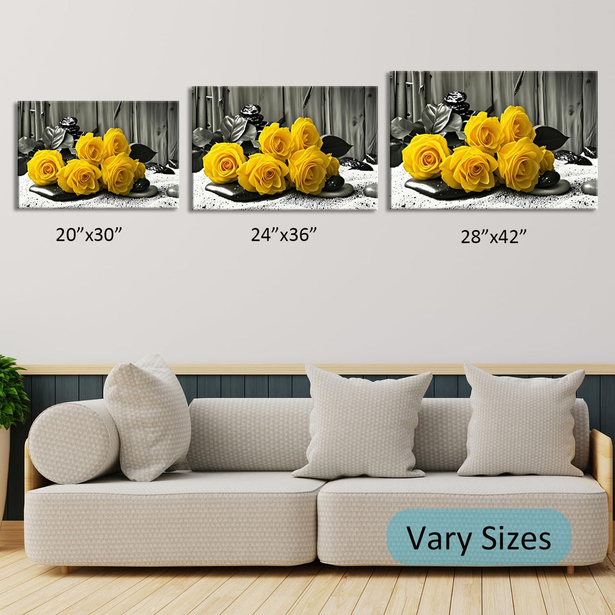 Black and White Yellow Roses Kitchen Room Wall Decor Framed Modern Zen Artwork Unique Gift Idea for Bedroom Bathroom Office Home Decor （rose (42.00L" X28.00W'' / rose-4)