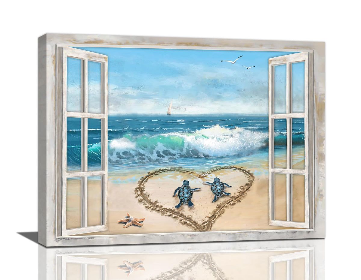 Beach Bathroom Decor Wall Art Ocean Wave Seascape Canvas Painting Prints Coastal Sea Turtle Pictures Wall Decor Modern Artwork Home Decoration for Bathroom Bedroom Living Room 16"x12" (Ocean Sea Turtle / 16"L x 12"W)