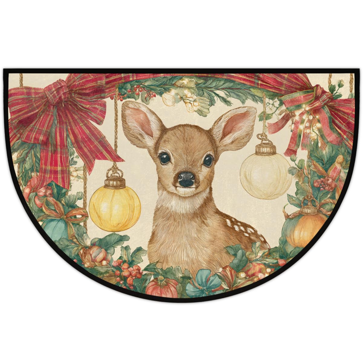 Christmas Retro Deer Half Round Door Mat (B-7)
