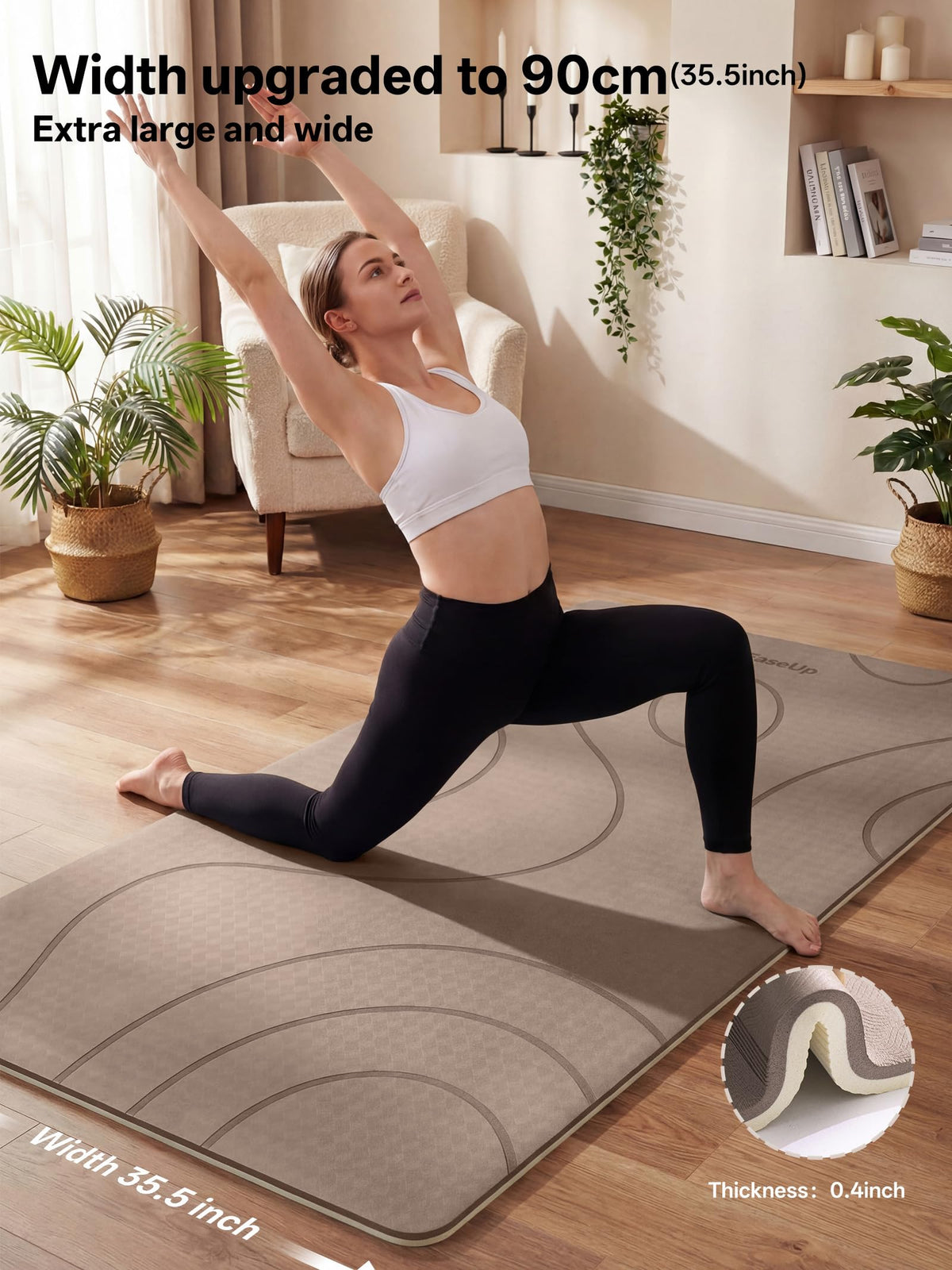 Large Yoga Mat 73x35.5x0.4" (Brown/Beige)