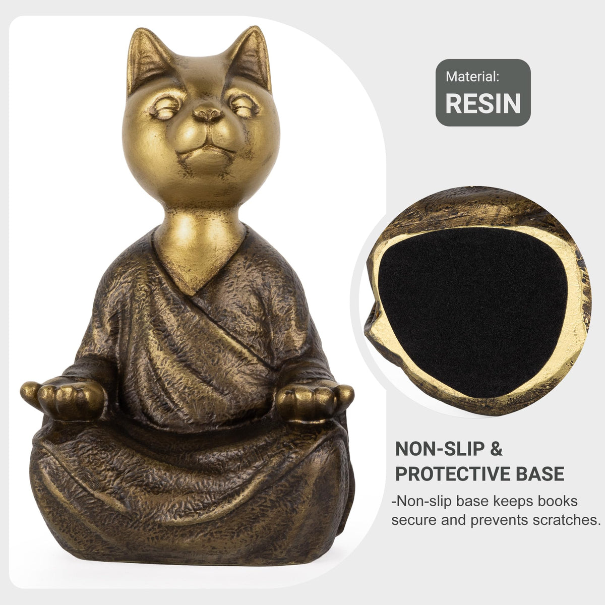 Meditating Cat Bookends (Gold)