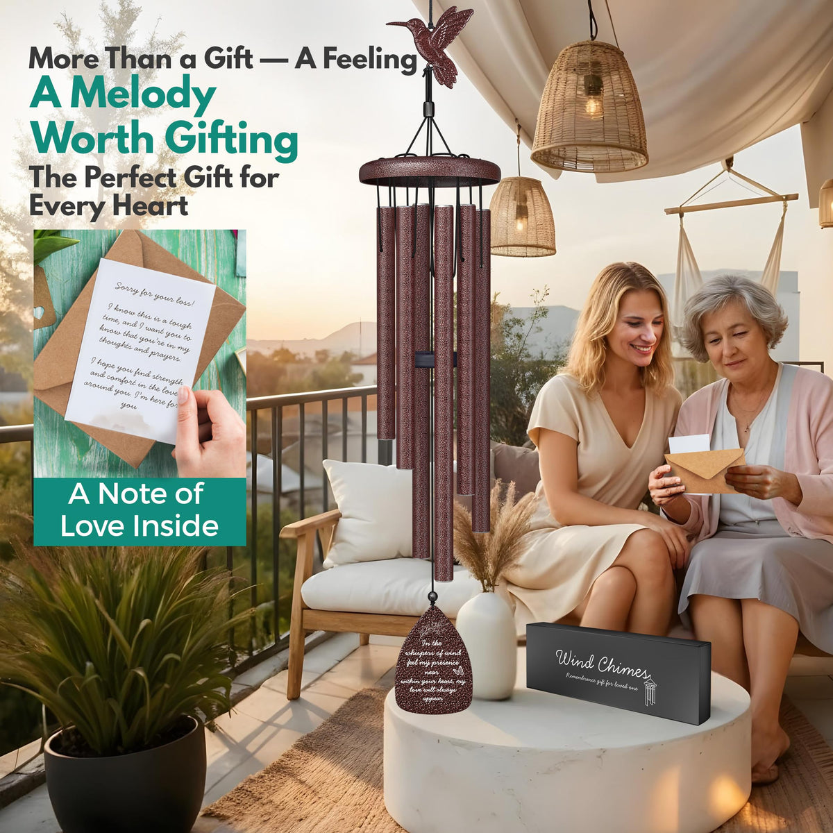 Hummingbird Memorial Wind Chimes for Loss of Loved One (Bronze - Hummingbird)