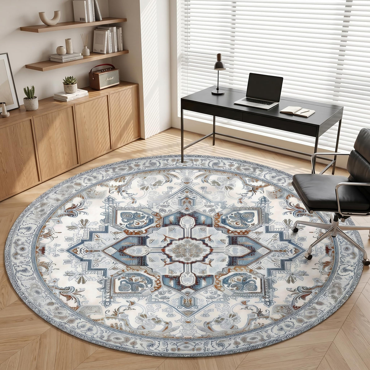 Vintage Floral Round Area Rug 5ft (Daily-vintage Blue / 5' (Round))