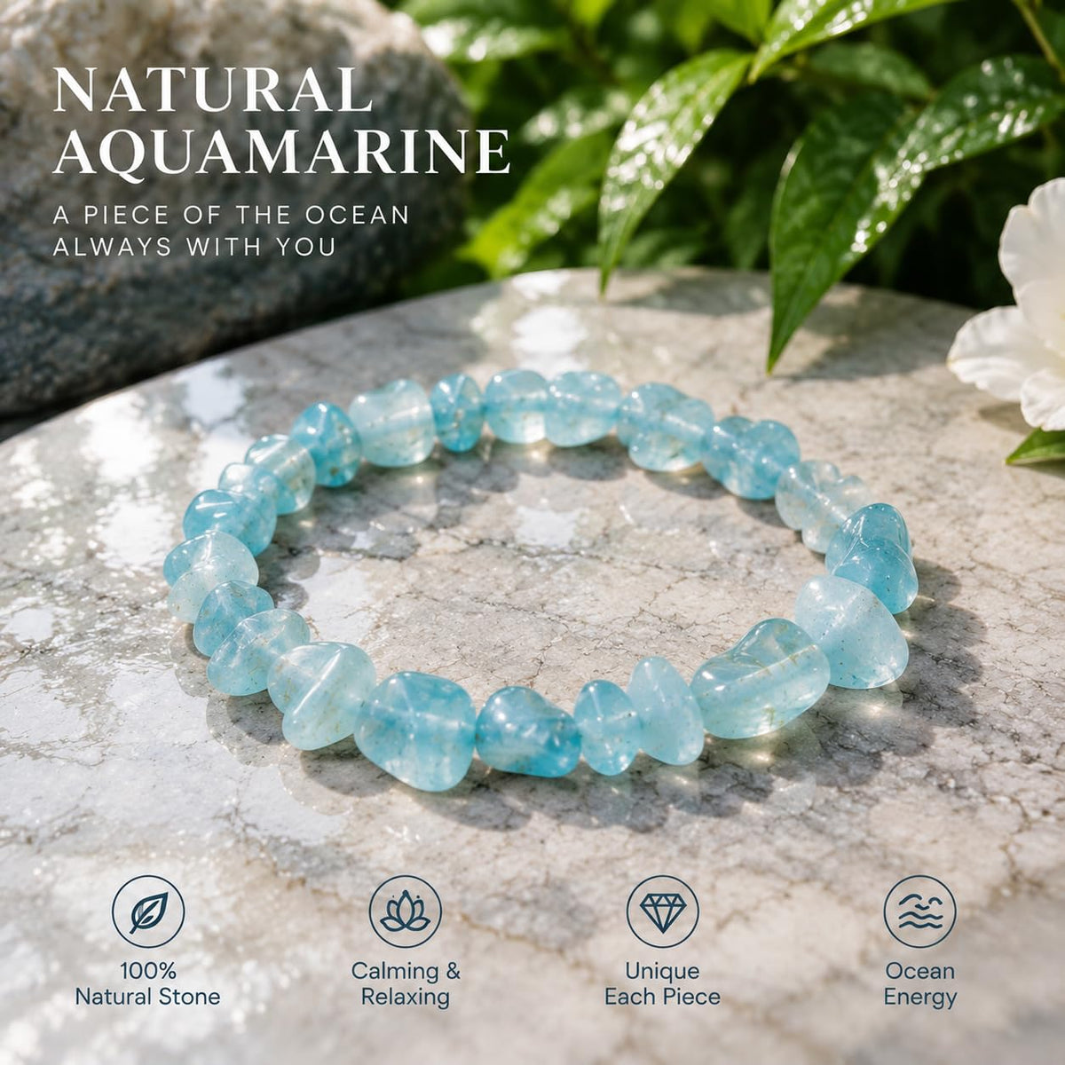 Aquamarine Crystal Bracelet for Women Men (Aquamarine chip Crystal)