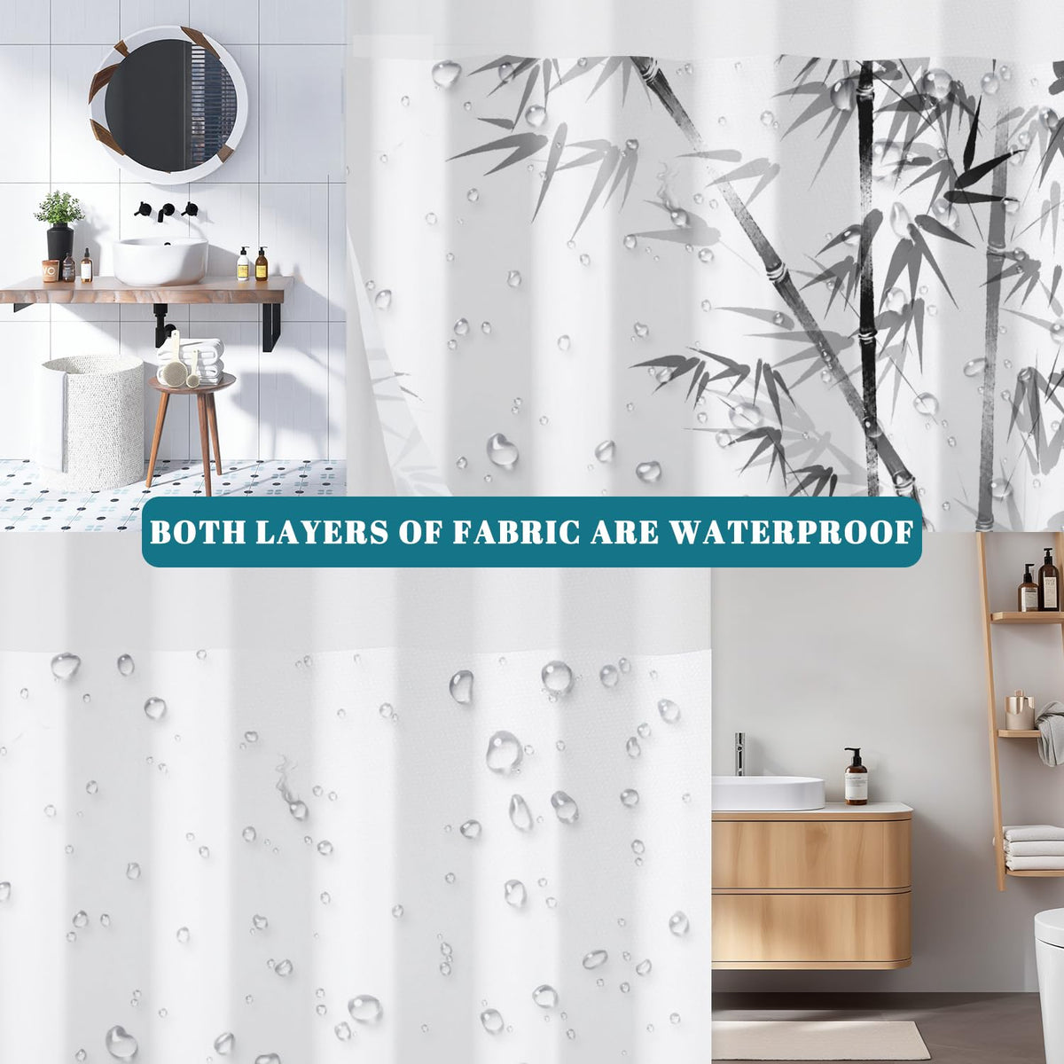No Hook Shower Curtain and Snap in Liner Set (Bamboo)