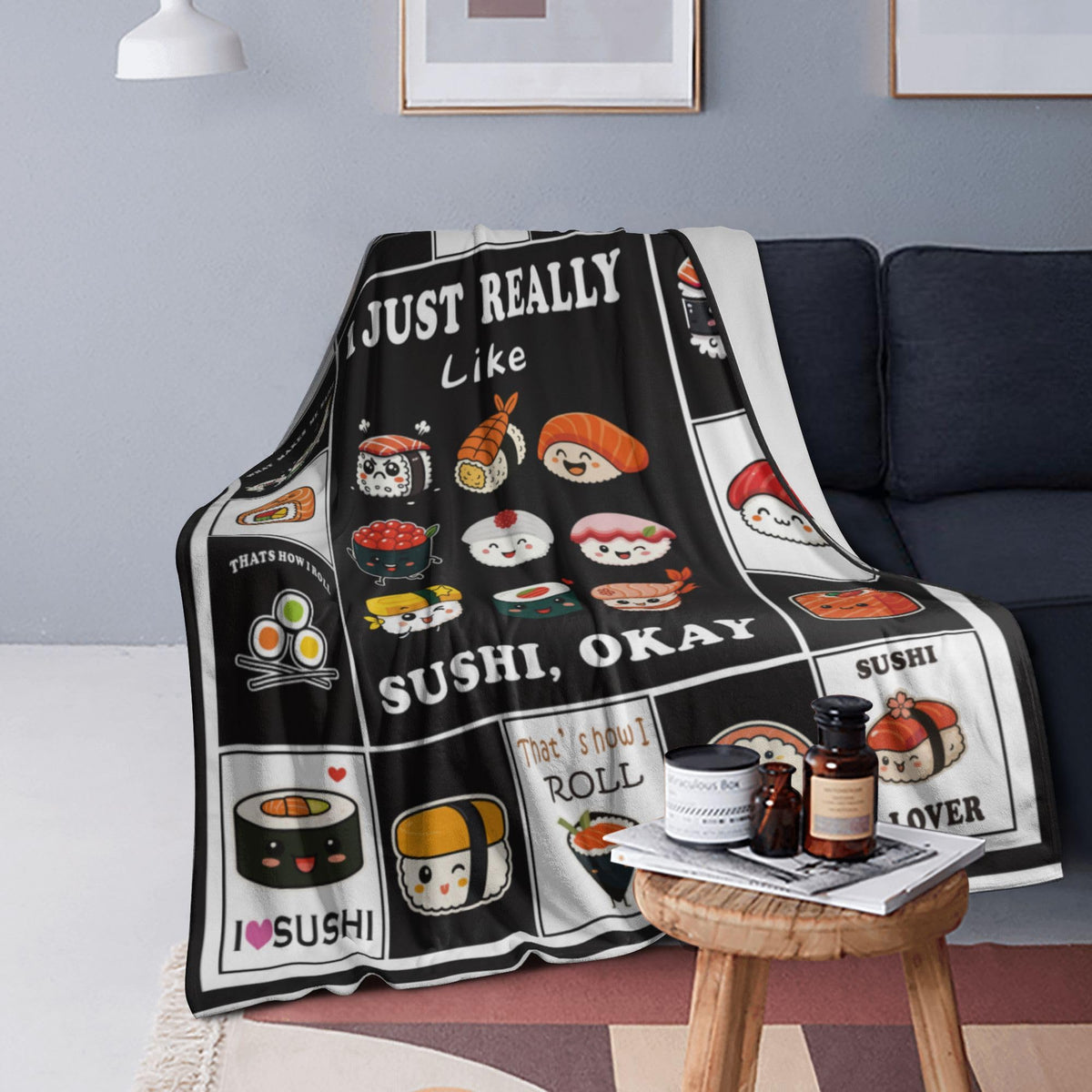 Sushi Fleece Throw Blanket Cute Food Gift Room Decor 60"x80" (Sushi / 60"X80")