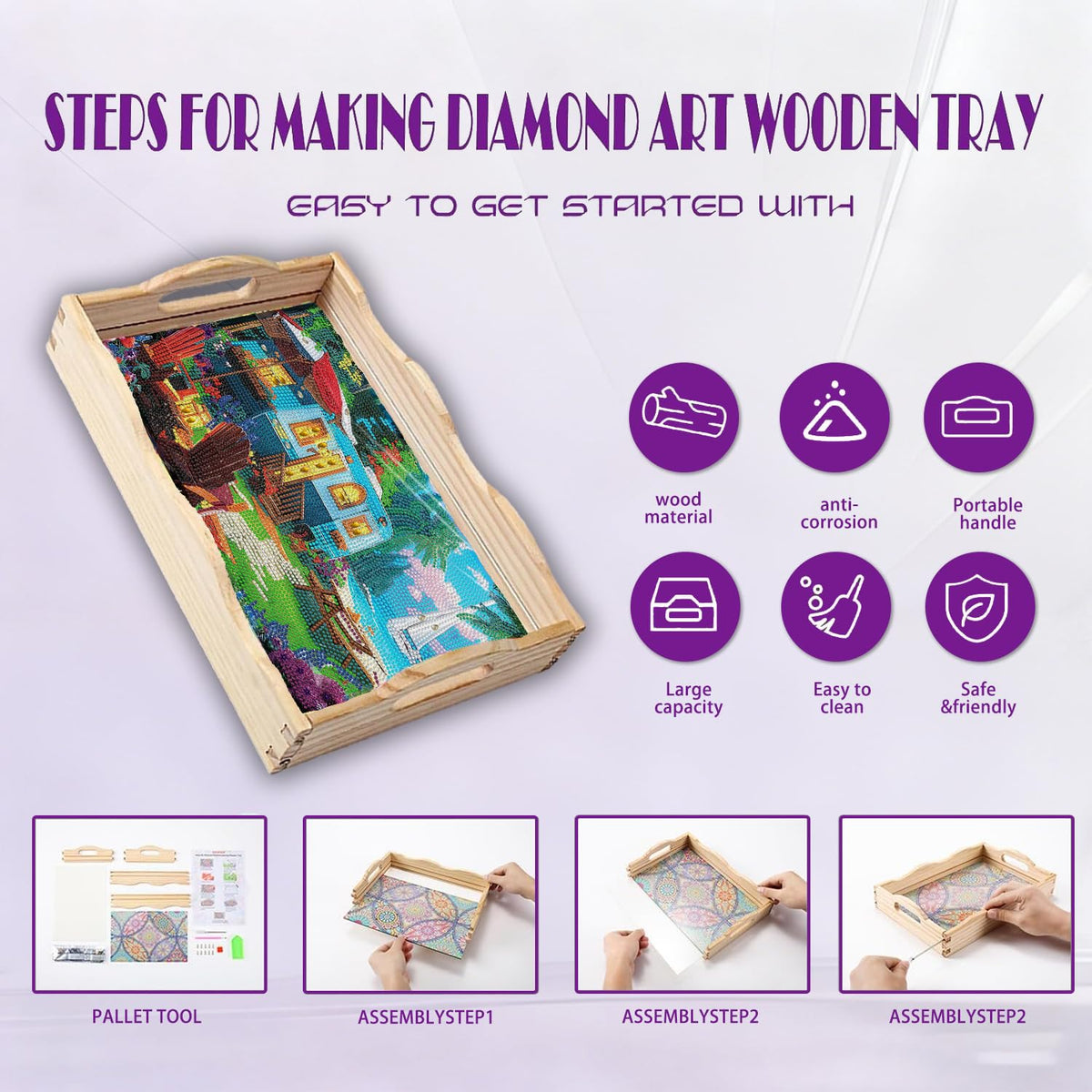 5D Diamond Painting Landscape Diamond Art Kits for Adults Wooden Serving Trays with Handles Big Gem Arts and Craft Gifts Trays Decor Gift Home Decor 7.8x11.8 Inches Scenery (D Landscape BA NEW)