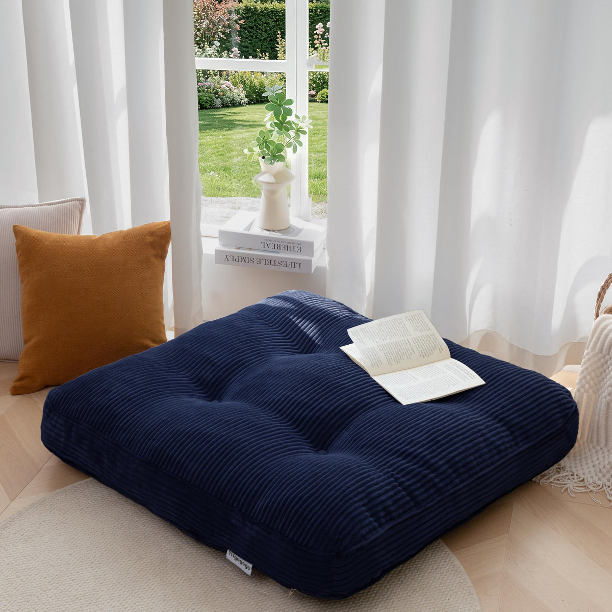 35" Floor Pillow Cushion for Adults (Navy / 4" Thick Square)
