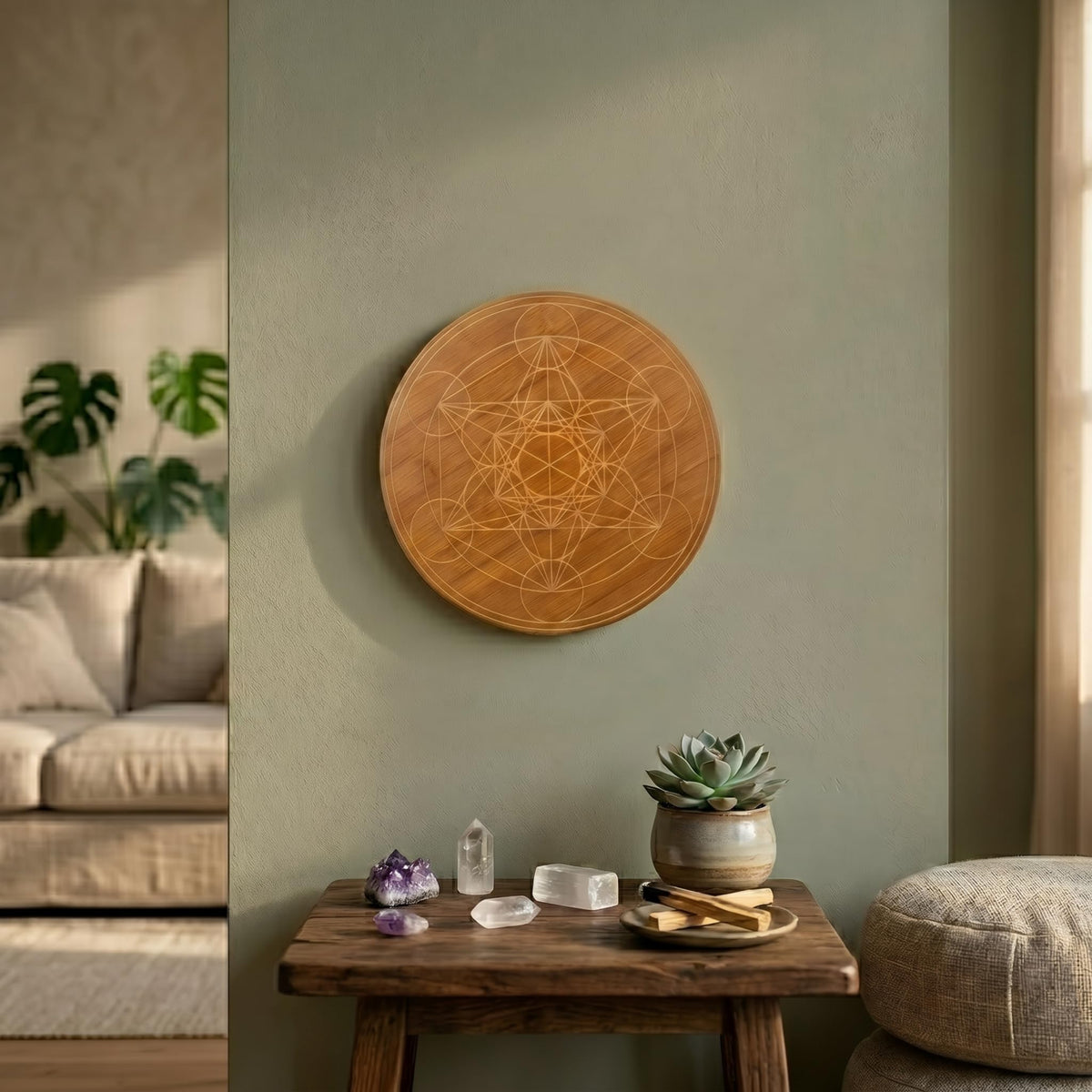 Crystal Grid Board 10" Metatron's Cube Bamboo Energy Charging Plate (Metatron's Cube)