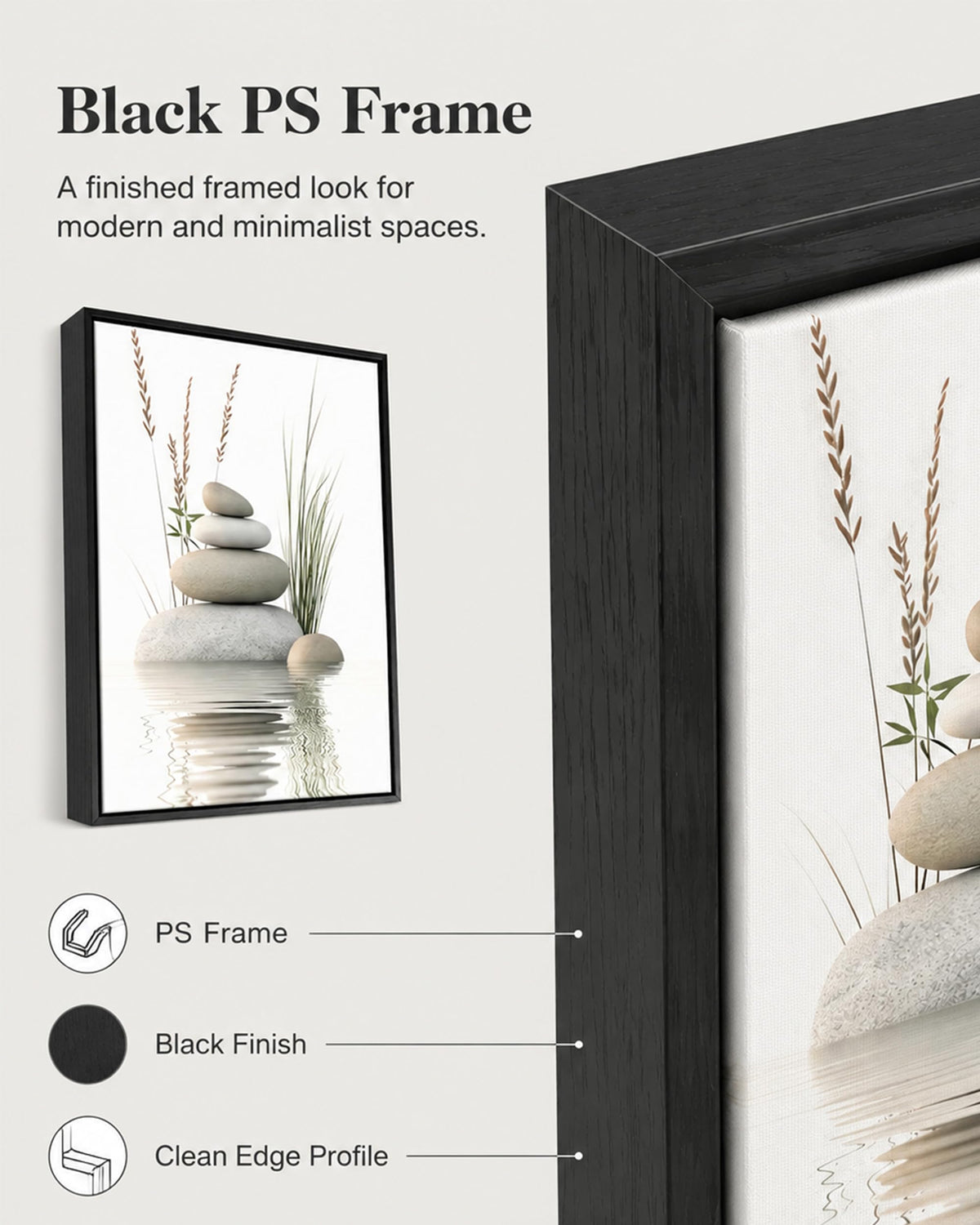 Framed Zen Stone Spa Canvas bathroom Wall Art (Framed Zen / 16"L x 12"W)