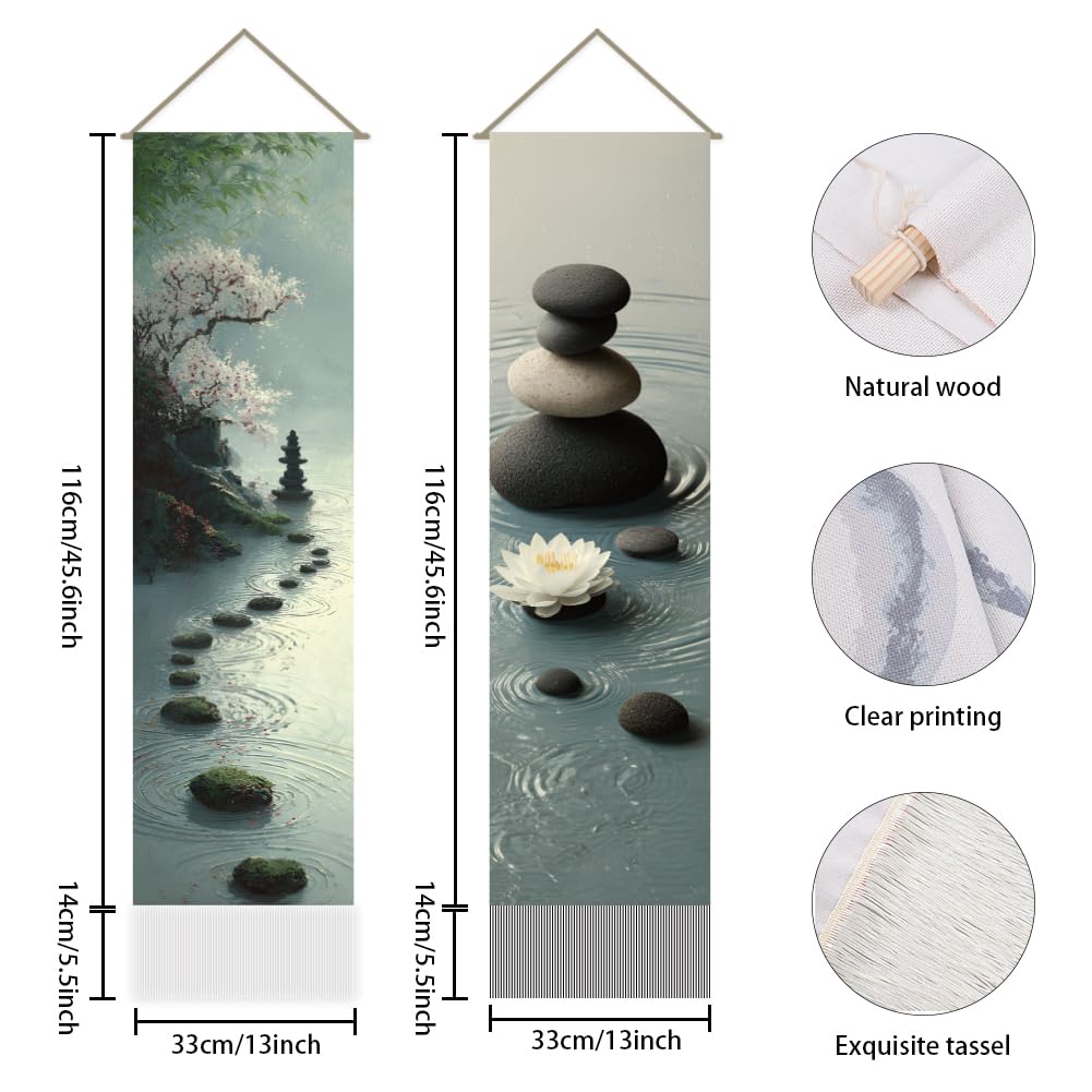 2Pcs Zen Lotus Tapestry (Lake blue-landscape)