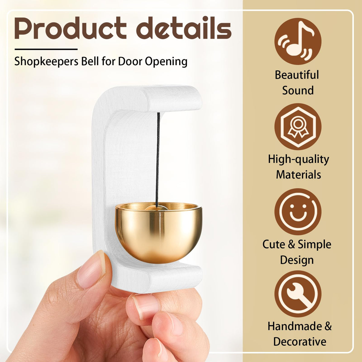 1 Pcs Magnetic Wooden Doorbell Chime (White)