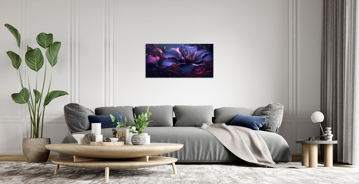 1 Pcs Purple Picture Purple Canvas Abstract Flower Pictures for Bedroom Wall Abstract Flower with Swirls Print on Canvas Flowers Art for Home Decor Living Room Stretched and Framed 12x24 inch (24"L x 12"W / Purple Flower 3)