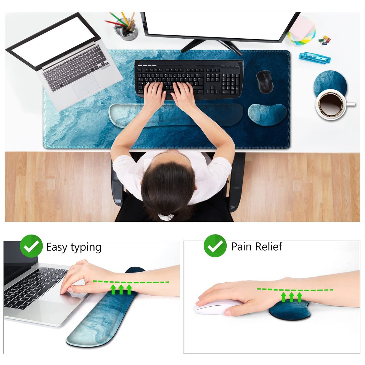 Large Gaming Mouse Pad Set (Dark Blue Waves)