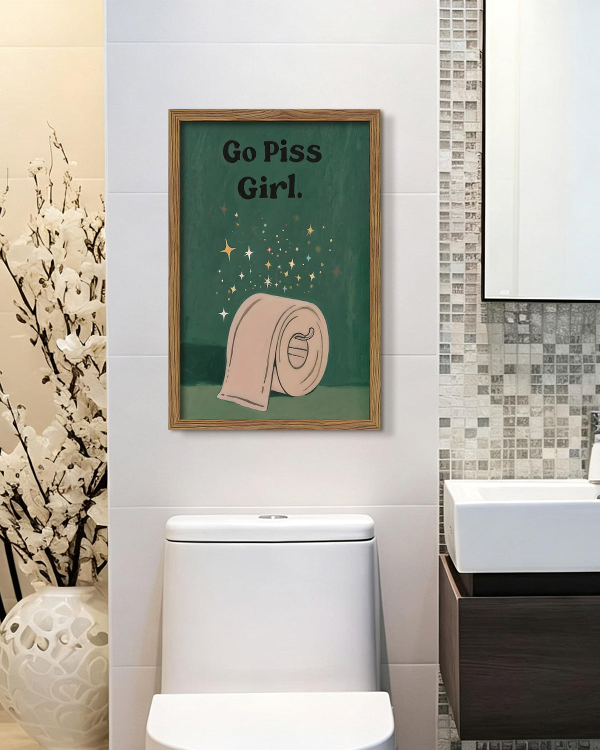 Funny Bathroom Wall Art Framed Canvas Print (A-Bathroom / 24"L x 16"W)