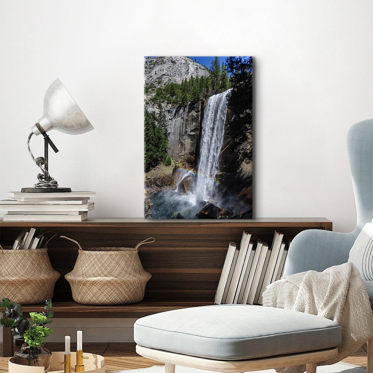 Nature Landscape Wall Art Rainbow Waterfall Canvas Prints for Living Room Yosemite National Park Picture Mountain Forest Painting Poster Travel Scenery Canvas Artwork for Home Decorations 16x24" (24"L x 16"W / Rainbow)