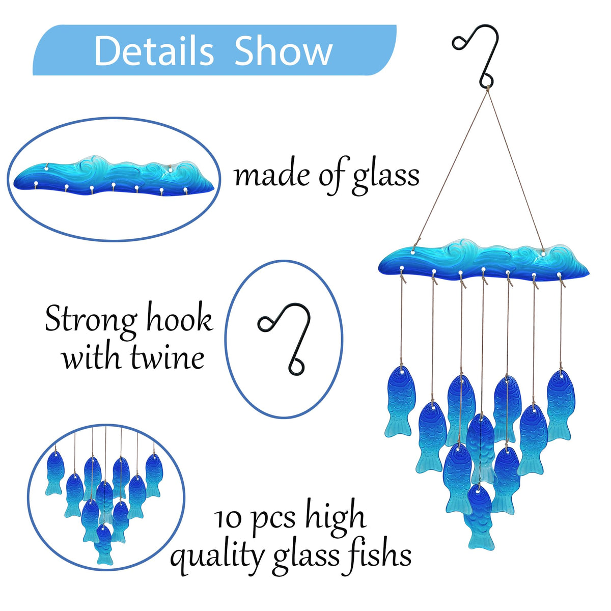 Sea Glass Fish Wind Chimes for Outside