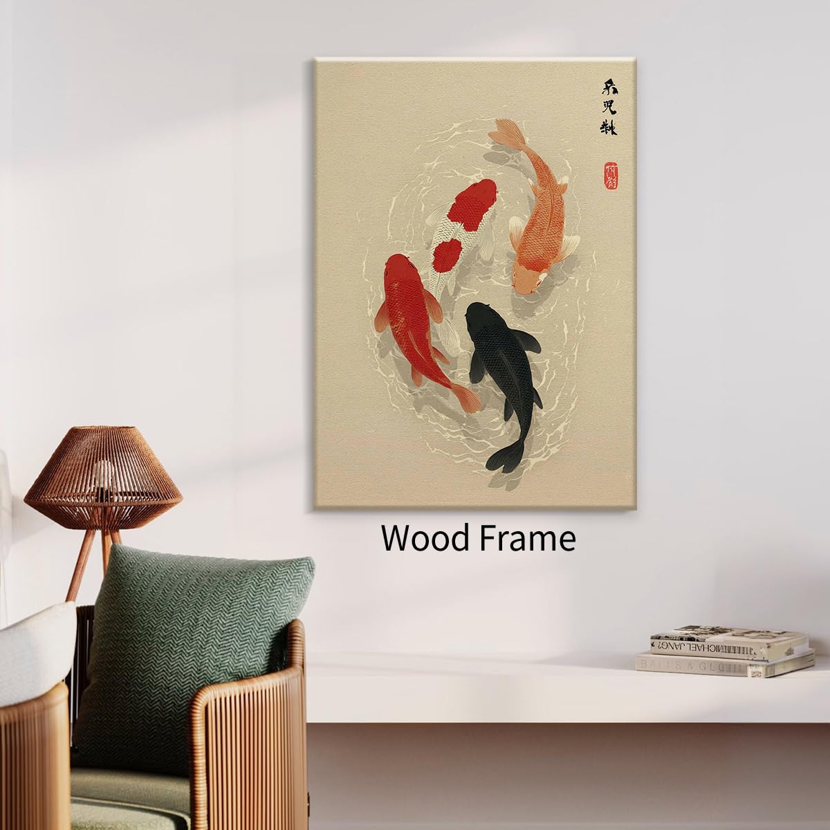 Japanese Koi Fish Framed Poster Minimalist Asian Wall Art 20x30 inch Vintage Zen Water Painting Modern Oriental Fish Artwork Japan Decor Aesthetic Prints for Living Room Bedroom Office Ready to hang (Wrapped Canvas / Japanese Artwork / 30"L x 20"W)