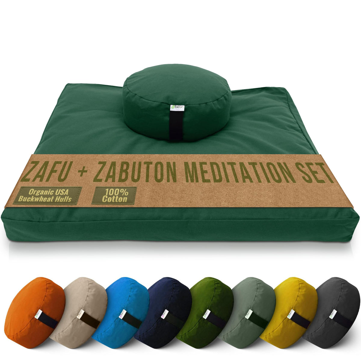 Round Zafu & Zabuton Yoga Meditation Cushion Set (Round Combo / Forest Green - 10oz Cotton Canvas)