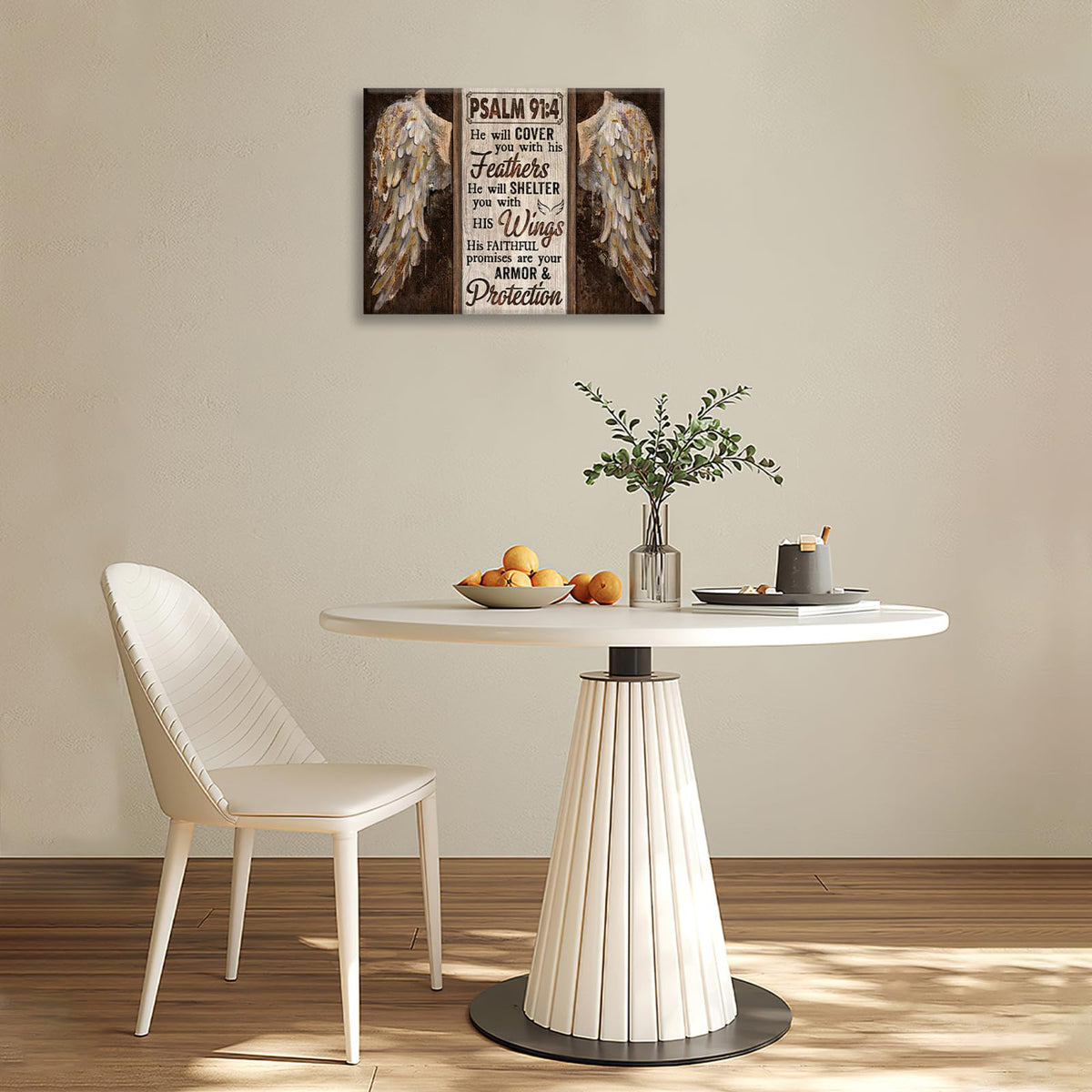 Psalm 91 Wall Art Religious Angel Wings Wall Decor Bible Verse Painting Christian Scripture Prayer Canvas Picture for Church Bedroom Living Room 16"x20" (Wing Psalm 91 / 20"L x 16"W)