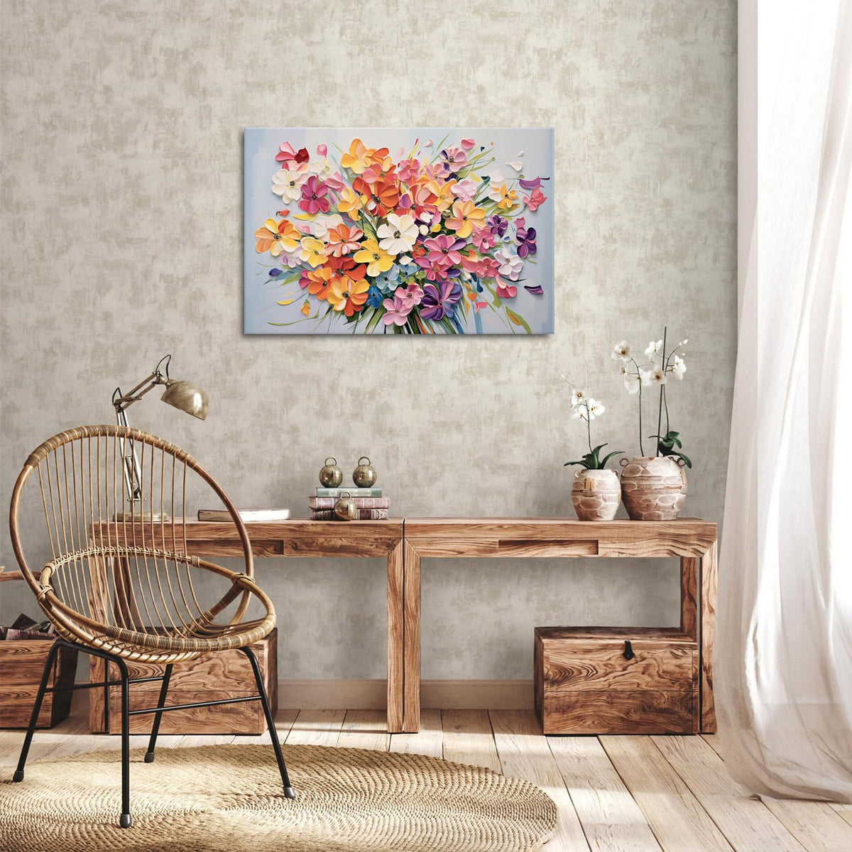 Pink Orange Flower Canvas Wall Art Girls Bedroom Wall Decor Colorful Floral Oil Painting Texture Prints Wildflower Picture Country Aesthetic Artwork Modern Bathroom Kitchen Home Decorations 20x30" (30"L x 20"W / Flower-1)