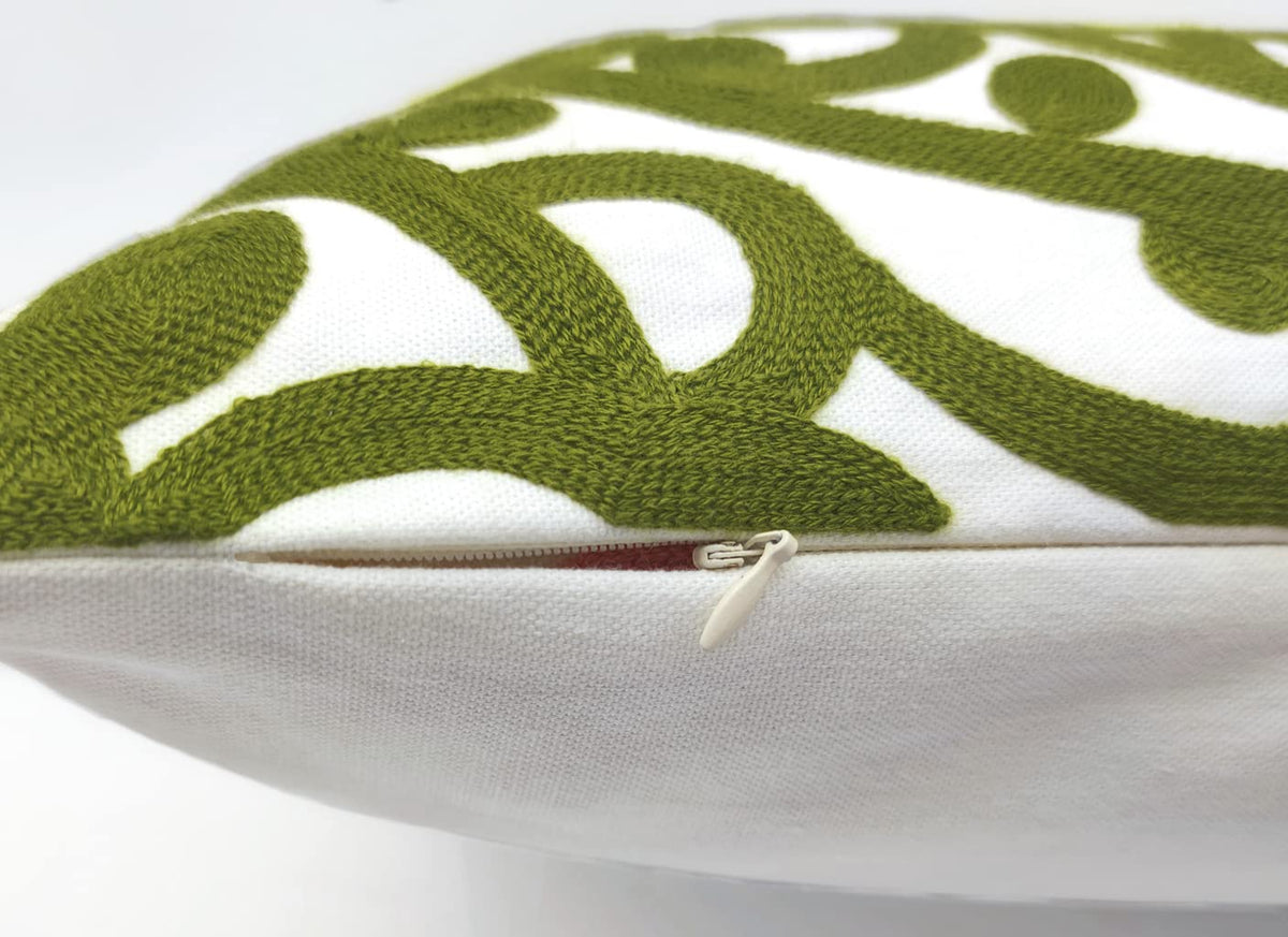 Boho Embroidered Throw Pillow Cover 18"x18" Set of 2 (Olive Green / 18" x 18" (Pack of 2))