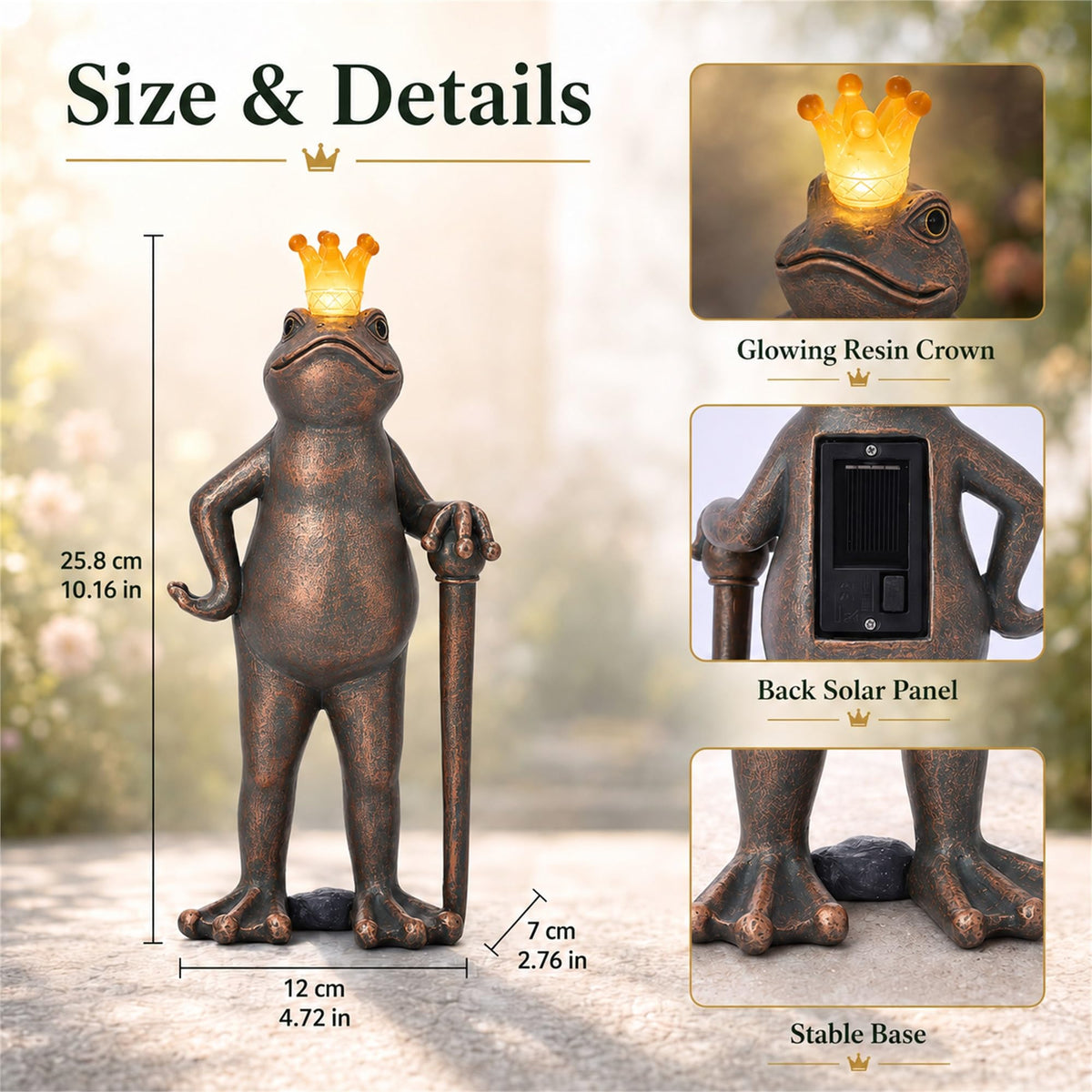 Solar Funny Frog Prince Garden Statue Outdoor Decor (Copper)