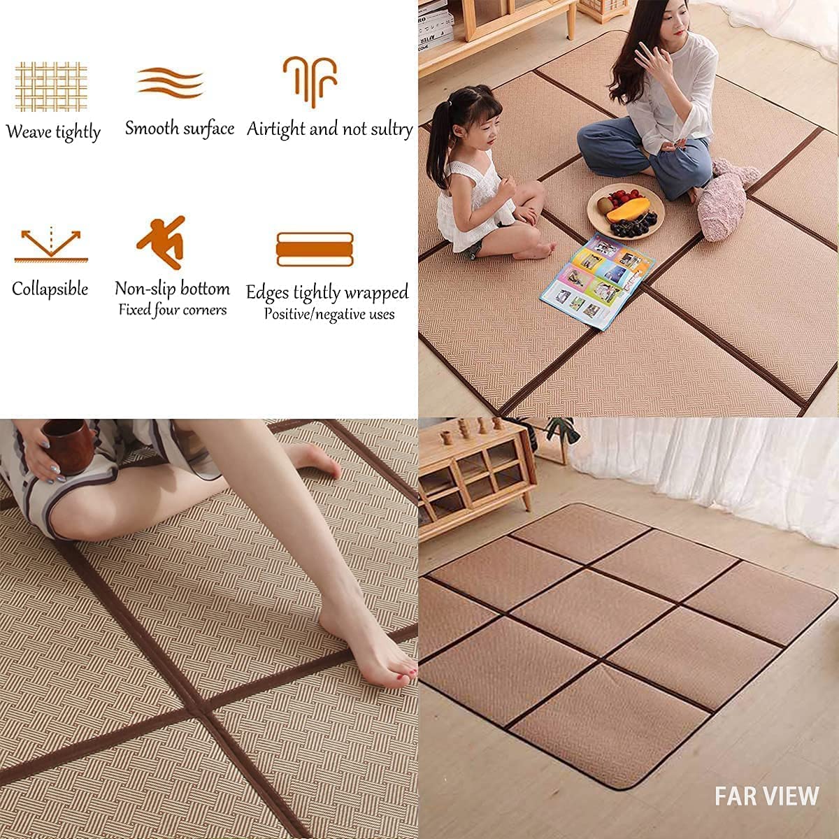 Large Japanese Tatami Mat 71x71in (Brown)