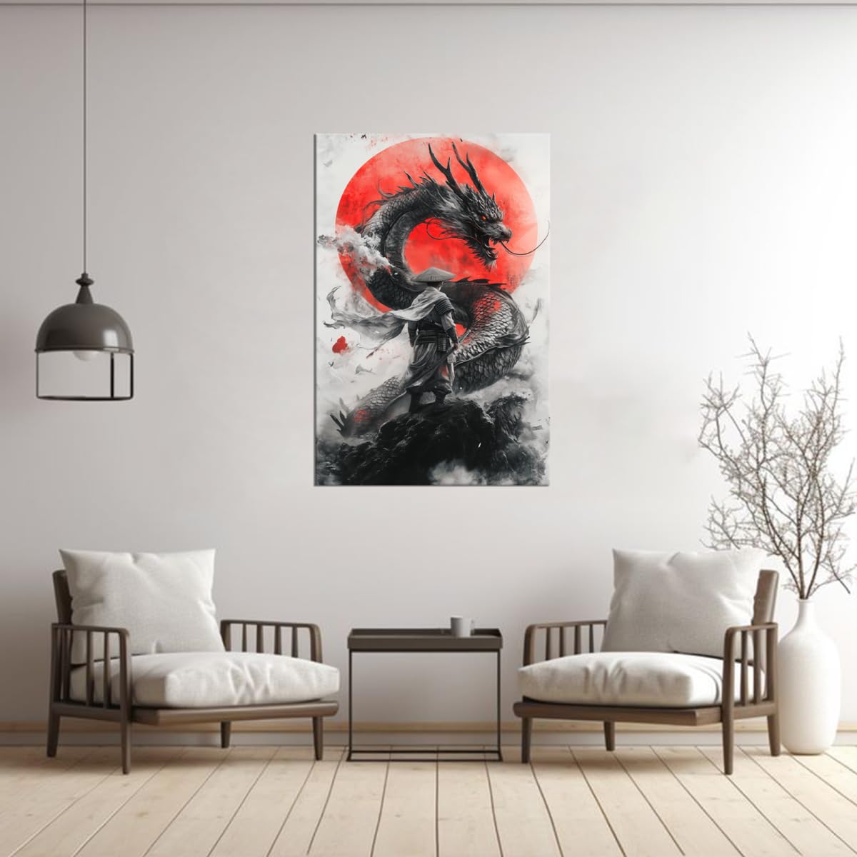 Red Sun Black Dragon Samurai Canvas Wall Art (12"L x 16"W / Samurai8)